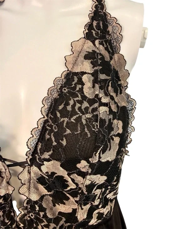 Auden Babydoll Plunge Chemise Large Floral Lace Bodice Satin Nightie Notes - Picture 6 of 15